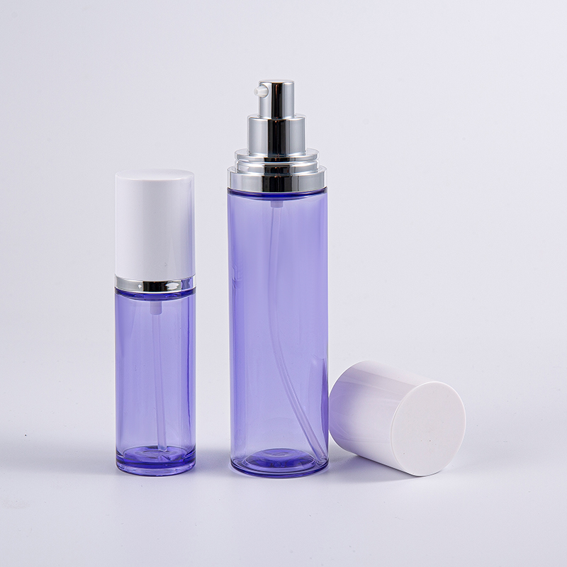 Kulatá lahvička na sérum Fialová barva 100 ml s hliníkovou pumpičkou Kulatá lahvička na sérum Fialová barva 100 ml s hliníkovou pumpičkou