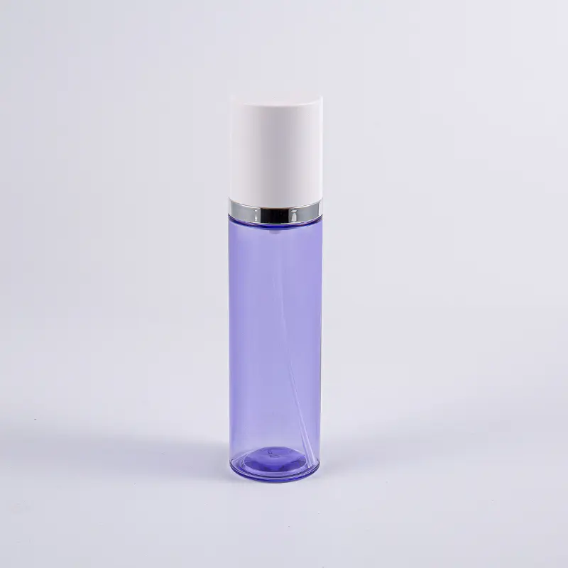 Kulatá lahvička na sérum fialová barva 35 ml s hliníkovou pumpičkou